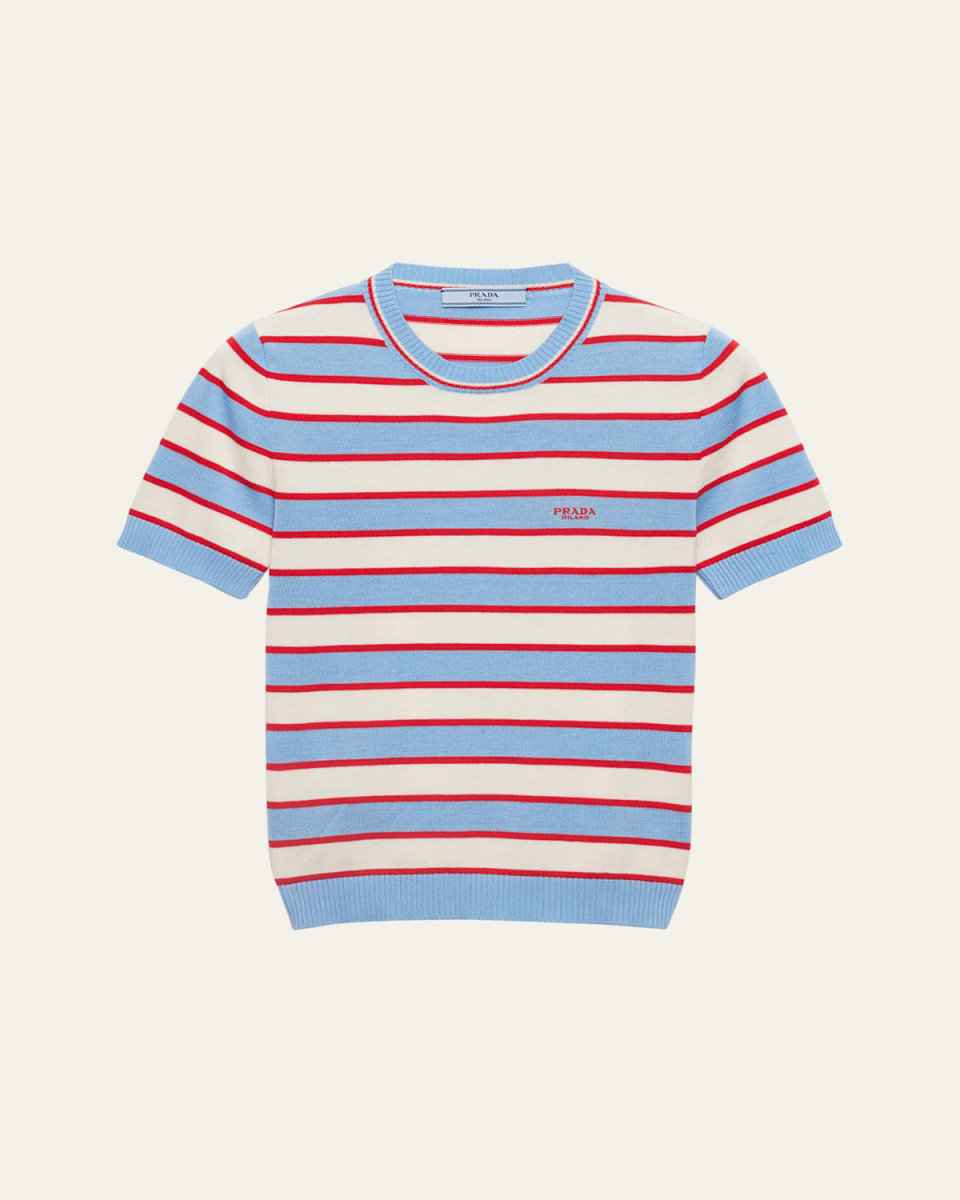 Striped Short Sleeve Cotton Sweater